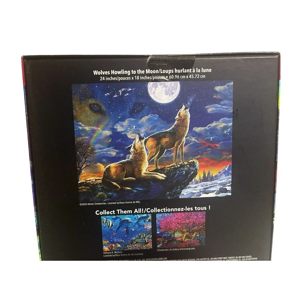 Milton Bradley Wolves Howling To The Moon Foil 500 Piece 24 x 18 Jigsaw Puzzle - Picture 5 of 12